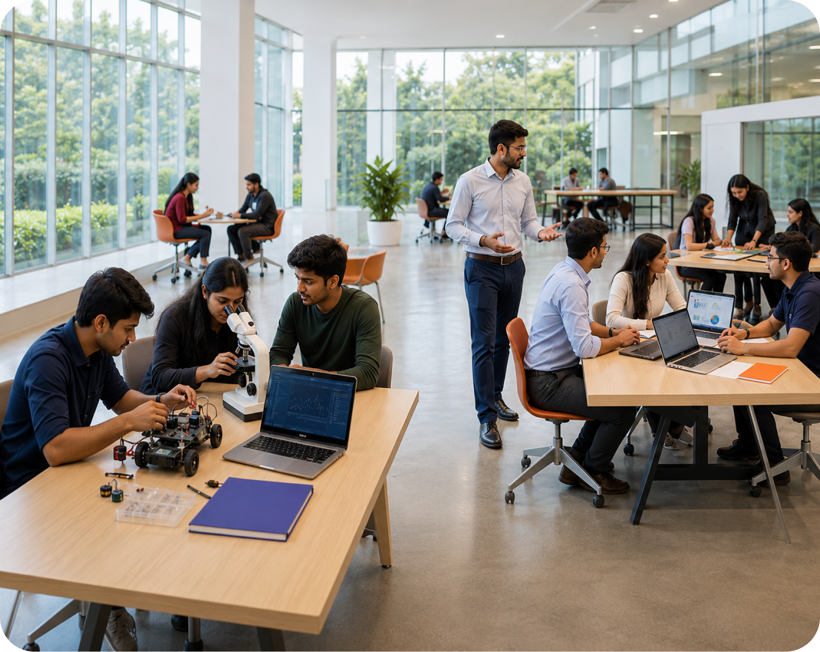 Students learning in a modern campus